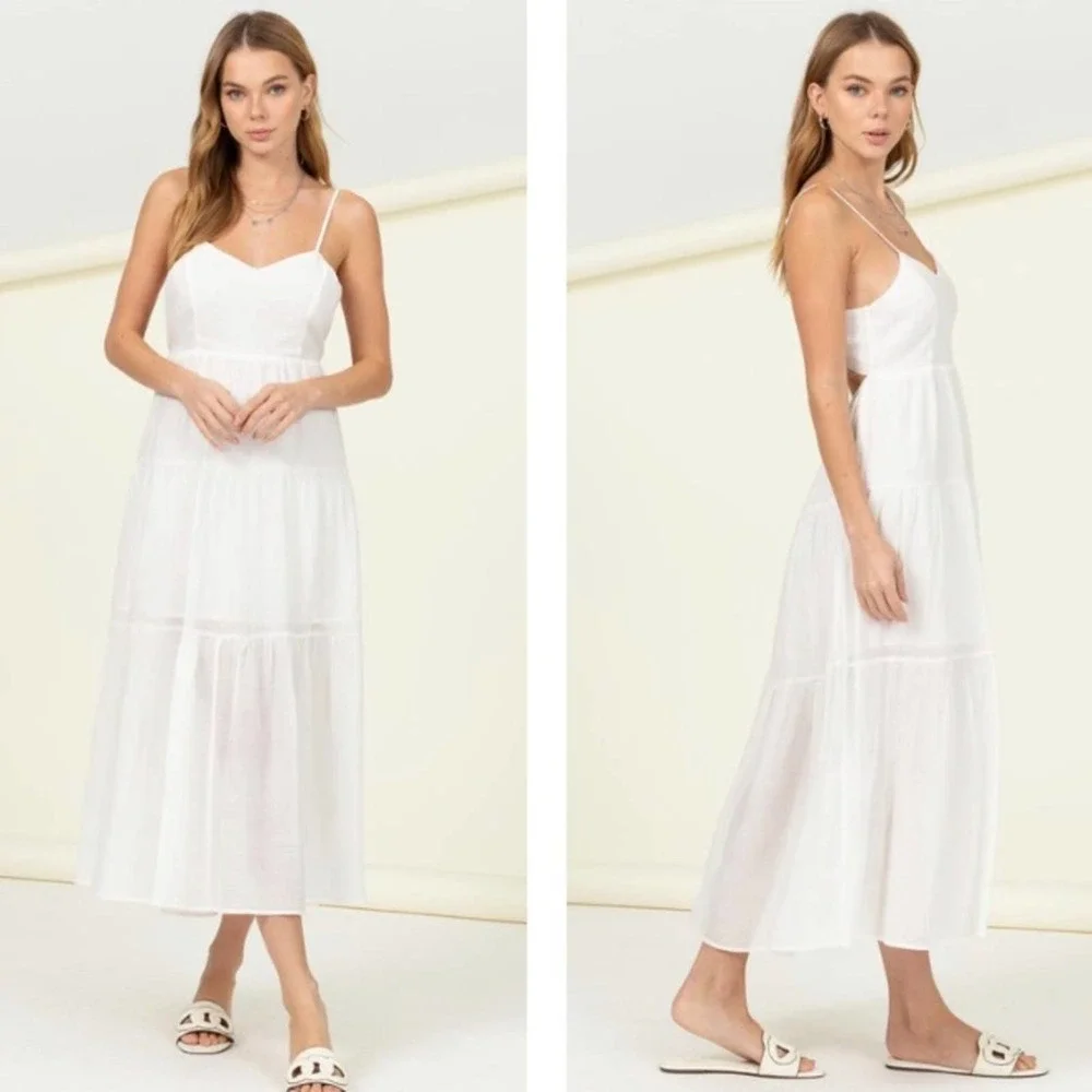 Smocked Sweetheart Tie Back Midi Dress - Picture 3 of 4